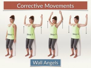Wall angels stretch the chest and strengthen postural muscles.